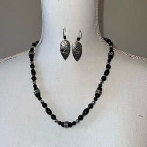 Cute black and silver necklace and earring set